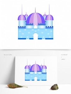 梦幻欧式城堡公主王子房子蓝色圆顶建筑