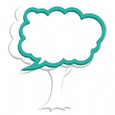 思考气泡框彩色气泡框青色树剪影PNG素材
