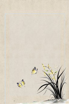 简约复古中国风工笔画兰花背景