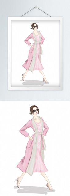 时装画服装设计粉色双面大衣