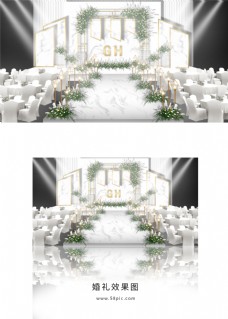 白色简约个性大理石婚礼舞台效果图