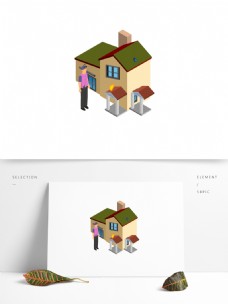 立体小房子卡通元素背景