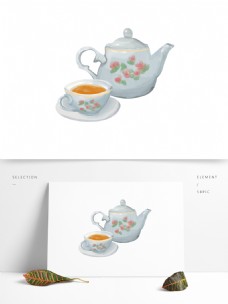 水彩手绘古风唯美茶壶茶道元素免抠图