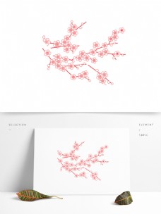 手绘红色梅花设计元素