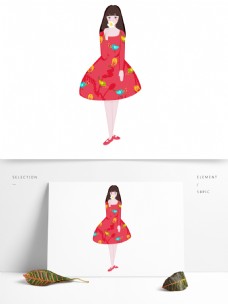 红色裙子小女孩图案
