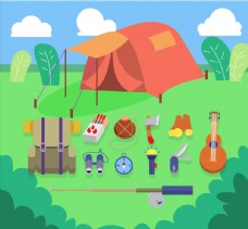 木柴帐篷和野营物品