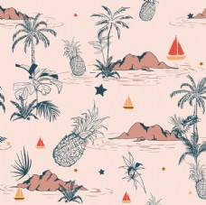 旅行海报椰树菠萝海滩元素