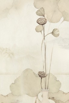 古典背景古典复古中国风工笔画荷塘山水背景海报
