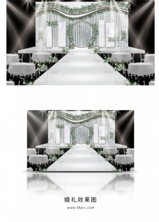 小清新白绿色大理石婚礼主舞台效果图