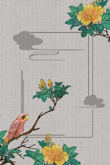 古典花卉古风中国风工笔画背景海报