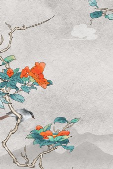 简约古典工笔画中国风复古背景海报