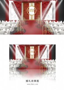 红白色大理石简约婚礼舞台效果图