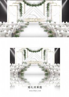 白色大理石简约婚礼舞台效果图