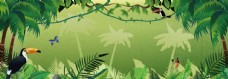 绿色叶子卡通动物森林背景手绘矢量图