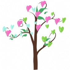 粉色的心形小树插画