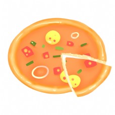黄色圆形披萨插画