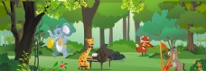童话王国卡通动物森林背景矢量图