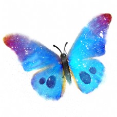 昆虫蝴蝶水彩风格手绘蓝色蝴蝶花蝴蝶斑点昆虫子梦幻