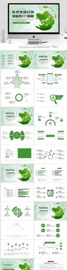 绿色世界地球日环境宣传PPT模板