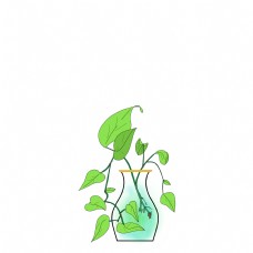原创花瓶水培绿萝植物手绘风简约小清新元素