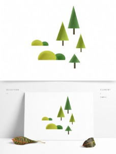 手绘绿色树木卡通透明素材