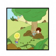 复活节儿童草地找彩蛋卡通可爱插画