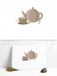 手绘茶壶茶杯茶叶