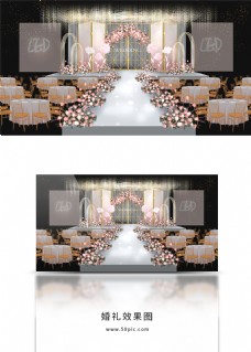 粉金色婚礼效果图舞台效果图