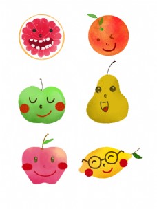 卡通水彩水果笑脸