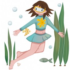 游泳的小女孩插画