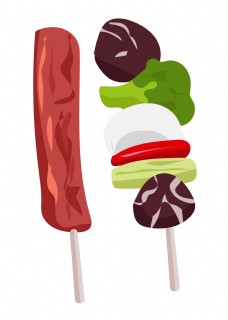 绿色蔬菜美味的肉类烧烤插画