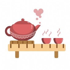 深红色茶具茶杯插画