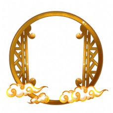 古典边框中国风古典金色祥云圆形窗户边框